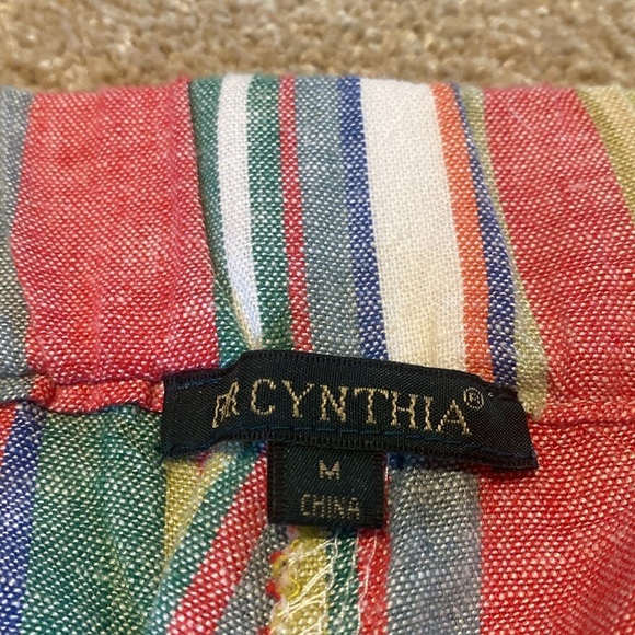 For Cynthia Linen Blend Striped Elastic Waist Pants Sz Medium - Picture 7 of 10